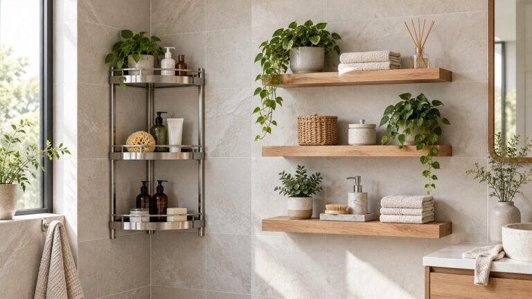 Editorial comparison scene for bathroom storage organization eudele versus qeeig.