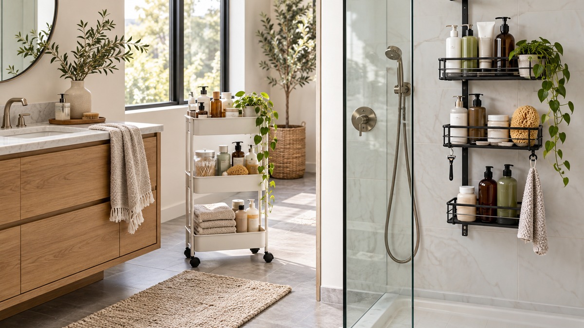 Side-by-side product image of the Veken and EUDELE bathroom storage & organization veken options on a clean neutral background, showing their visible size and design differences.