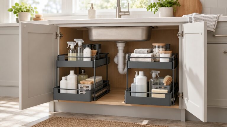 Two-tier pull-out storage under a sink.