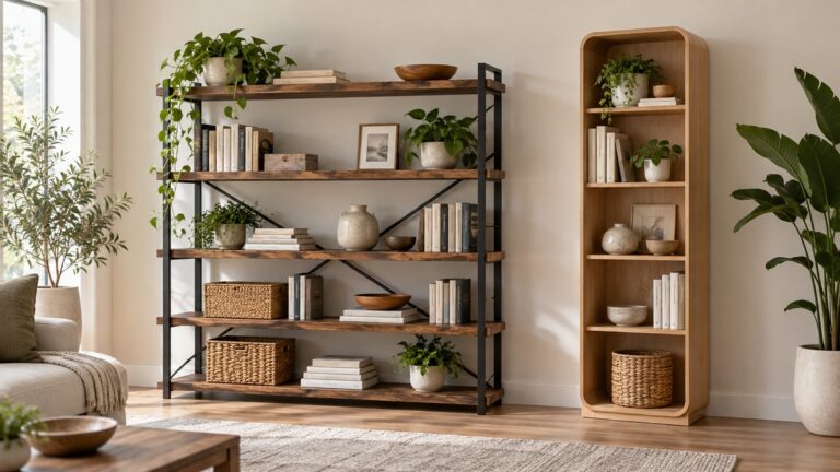 Side-by-side view of the VASAGLE and LEYAOYAO bookcases products on a neutral background, emphasizing visible differences in size and configuration.