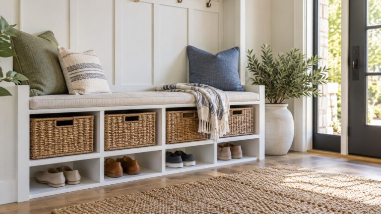 Entryway cubby bench