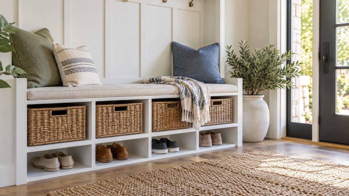Entryway cubby bench