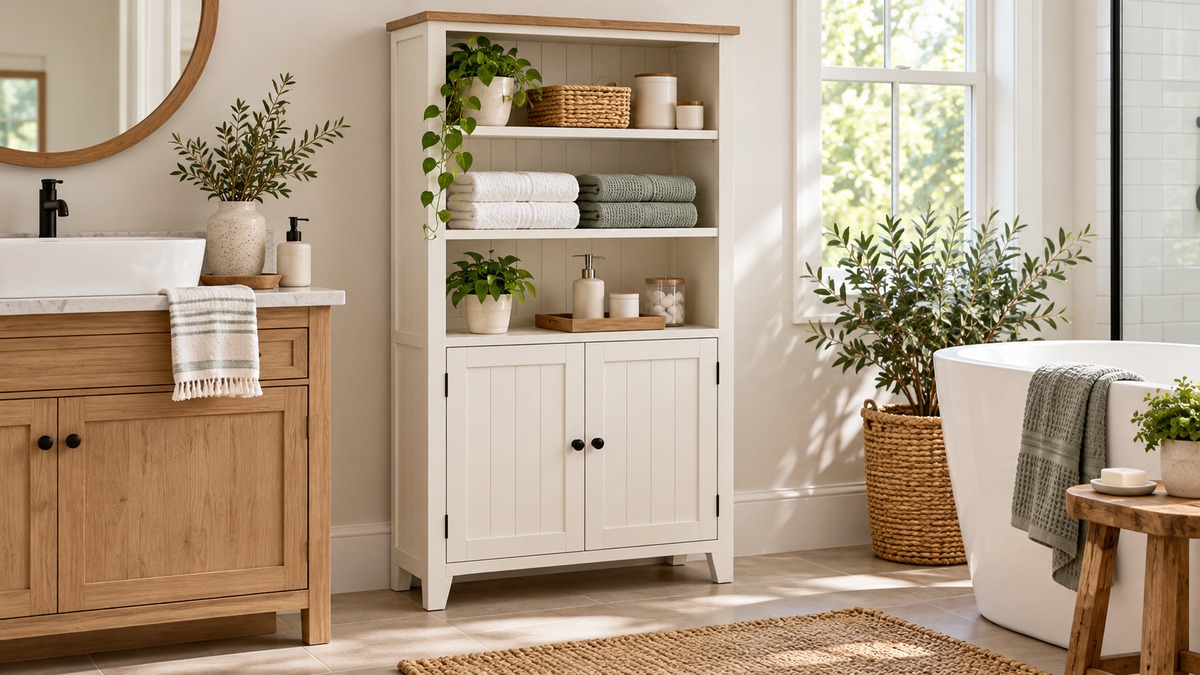 Homhedy farmhouse bathroom storage cabinet with doors review