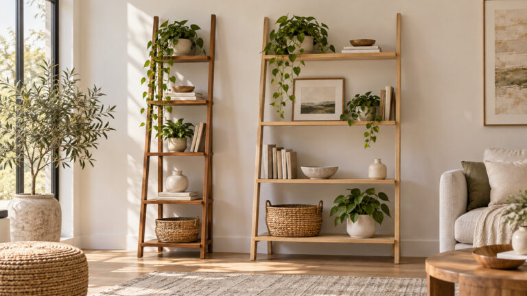 Editorial comparison scene featuring generic ladder shelves vasagle options in natural light.