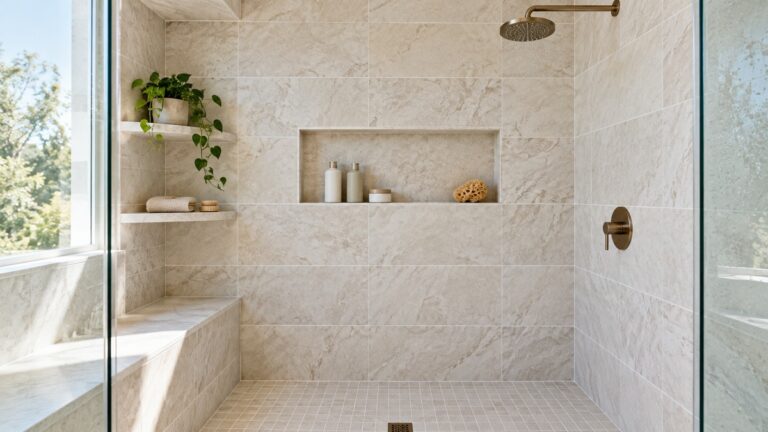 Tile shower shelving