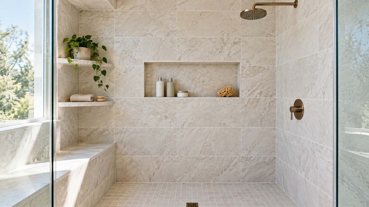 Tile shower shelving