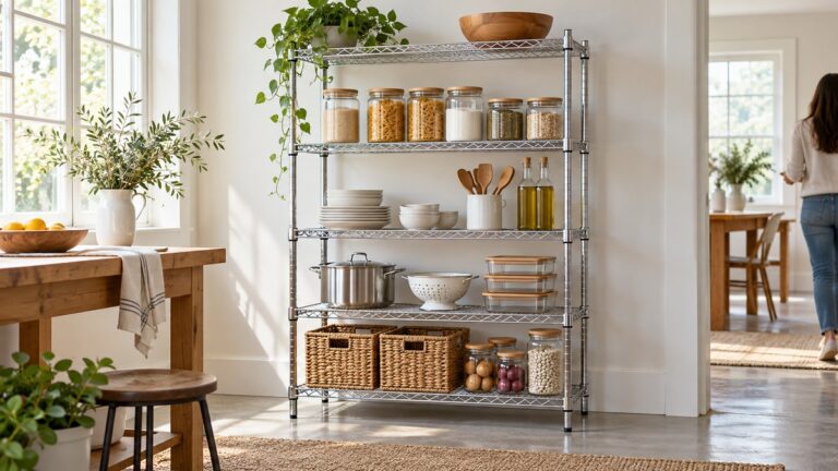 Editorial comparison scene for vevor vevor stainless steel shelving 48x18 5 inch 5 tier adjustabl.