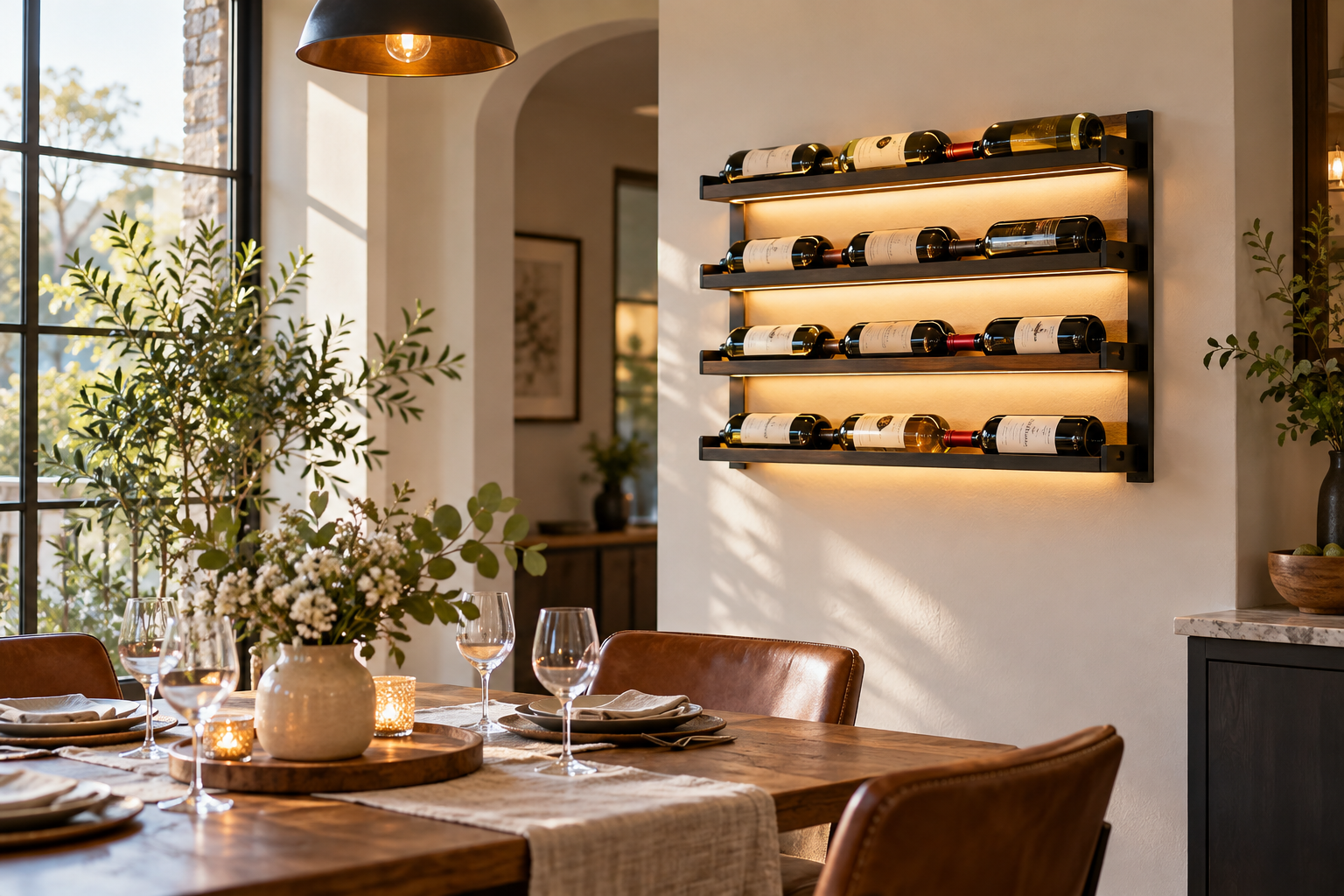 Woskar 4-Tier Wall Mounted Wine Rack With Lights: Bottle Display That Frees the Counter