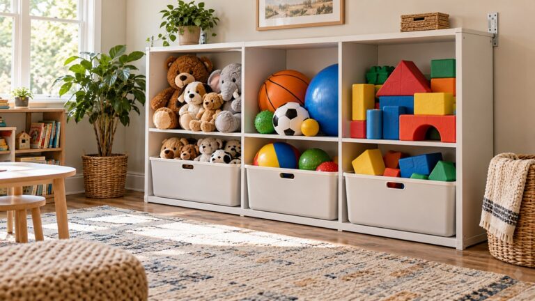 Large toy storage in an organized playroom