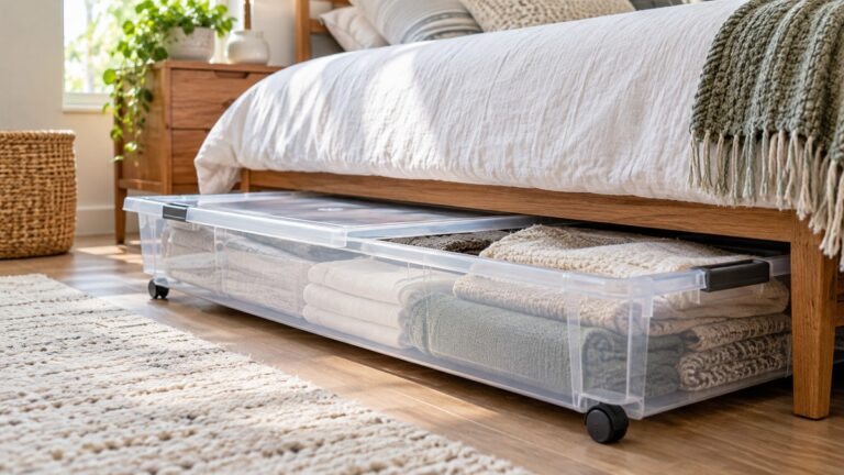 Under-bed storage bin with wheels