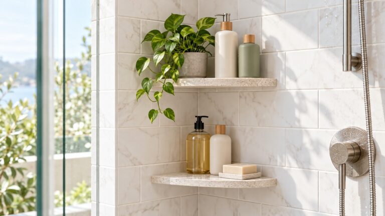 Corner shower shelves for tile
