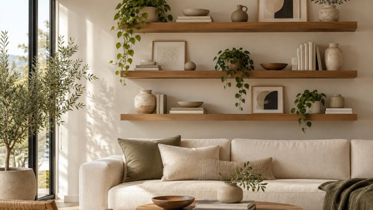 Decorative floating wall shelves for living room