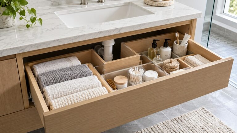 Drawer below sink