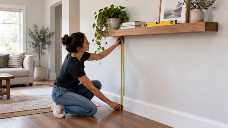 Measuring floating shelf height from the floor