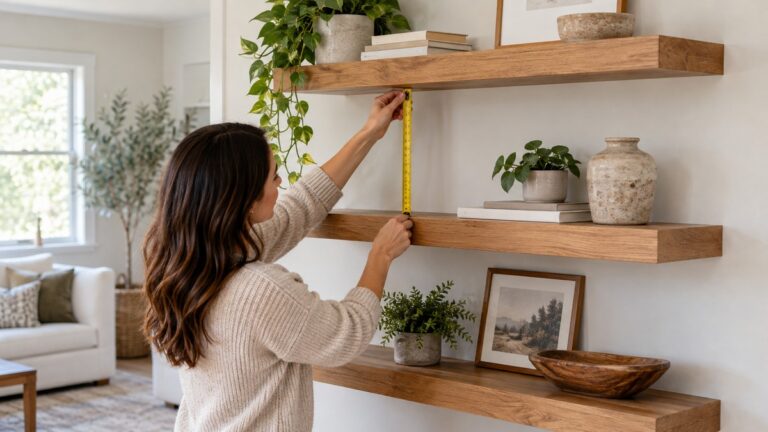 Measuring space between floating shelves