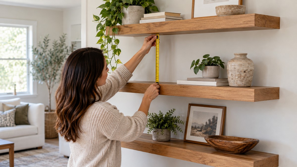 Measuring space between floating shelves