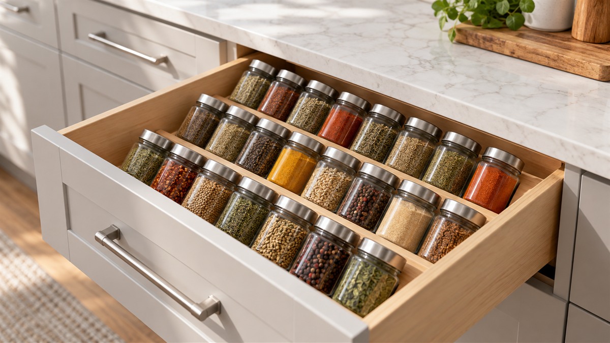In drawer spice holder