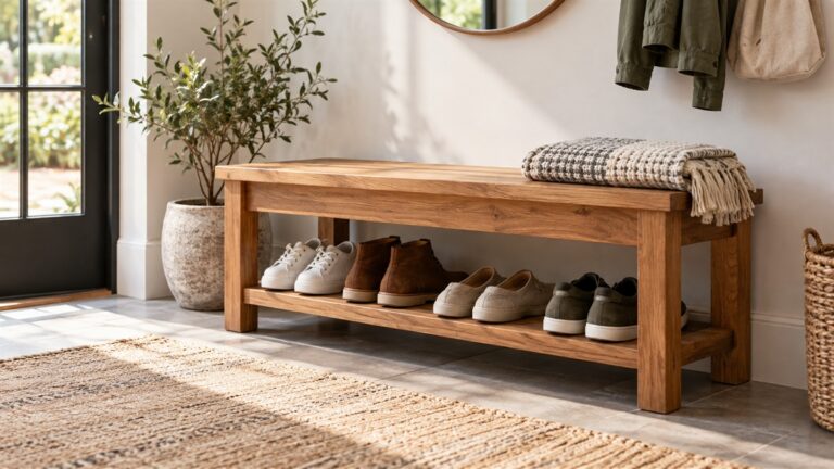 Solid wood shoe bench