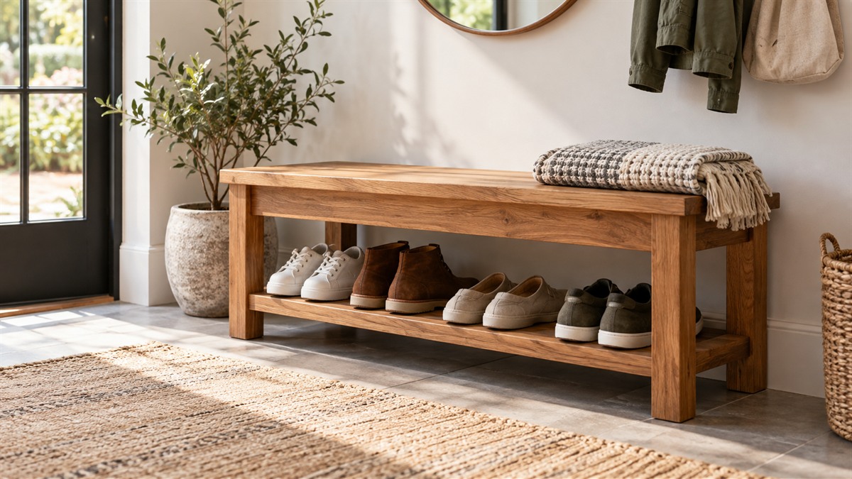 Solid wood shoe bench