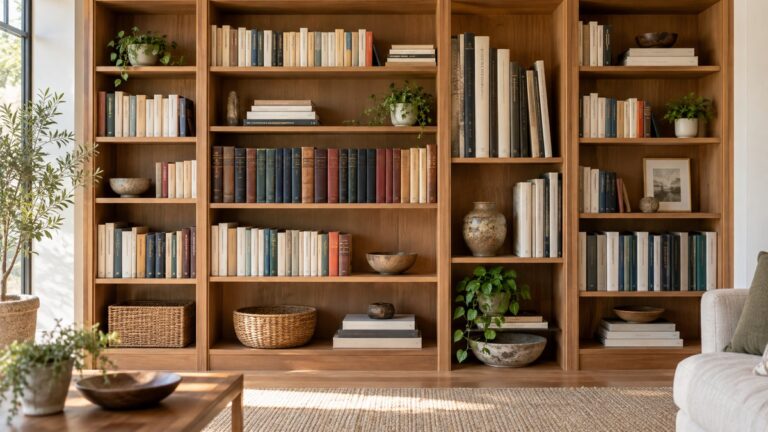 Books of different sizes arranged on properly spaced shelves